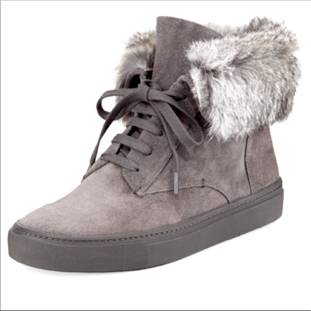Vince~Nyack Graphite Suede Fur Edging Sneaker 7.5